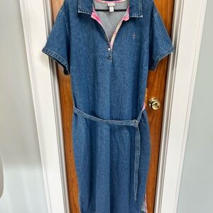 Venezia Blue and Pink Denim Dress Belted